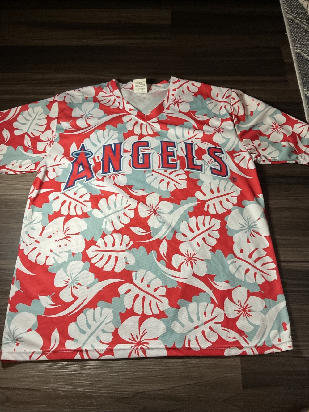 LA Angels Red Tropical Floral Jersey Stadium Giveaway Size XL